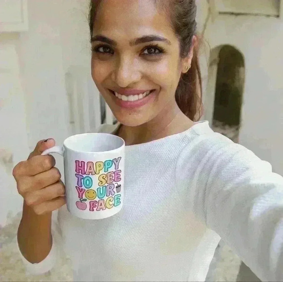 Happy to see your face 11oz  Bamboo Lids and Stainless Steel Spoon For Coffee - Picture 4 of 6